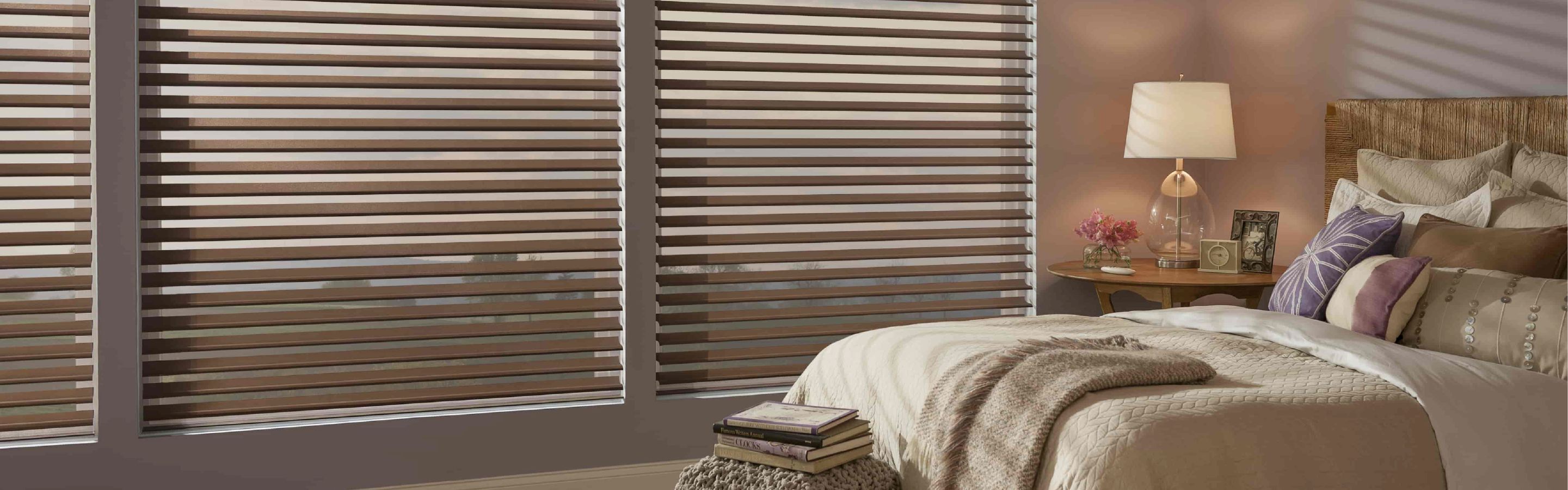 wood Shade-o-Matic  blinds in a serene bedroom